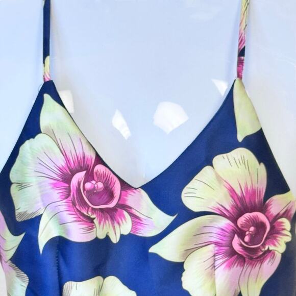 DEPRI Blue Pink Floral Mini Dress Crisscross Spaghetti Straps Sz S/M - Picture 3 of 8